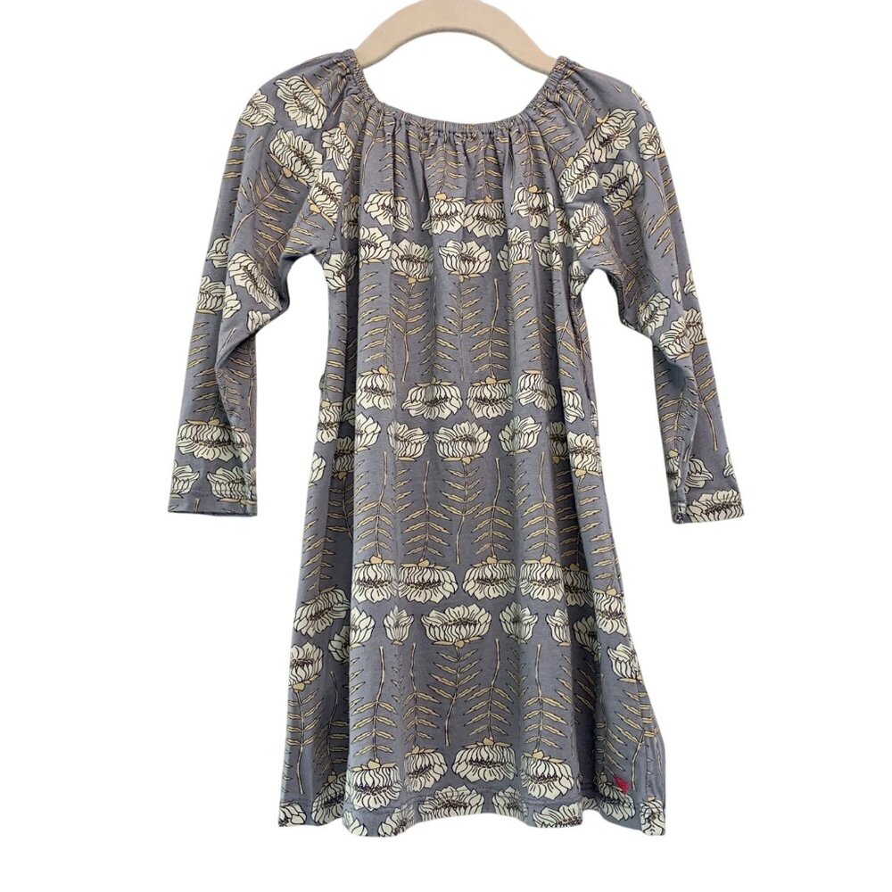 PINK CHICKEN Gray Floral Dress Girls 3 3T Toddler Girl Grey Flowers Long Sleeves